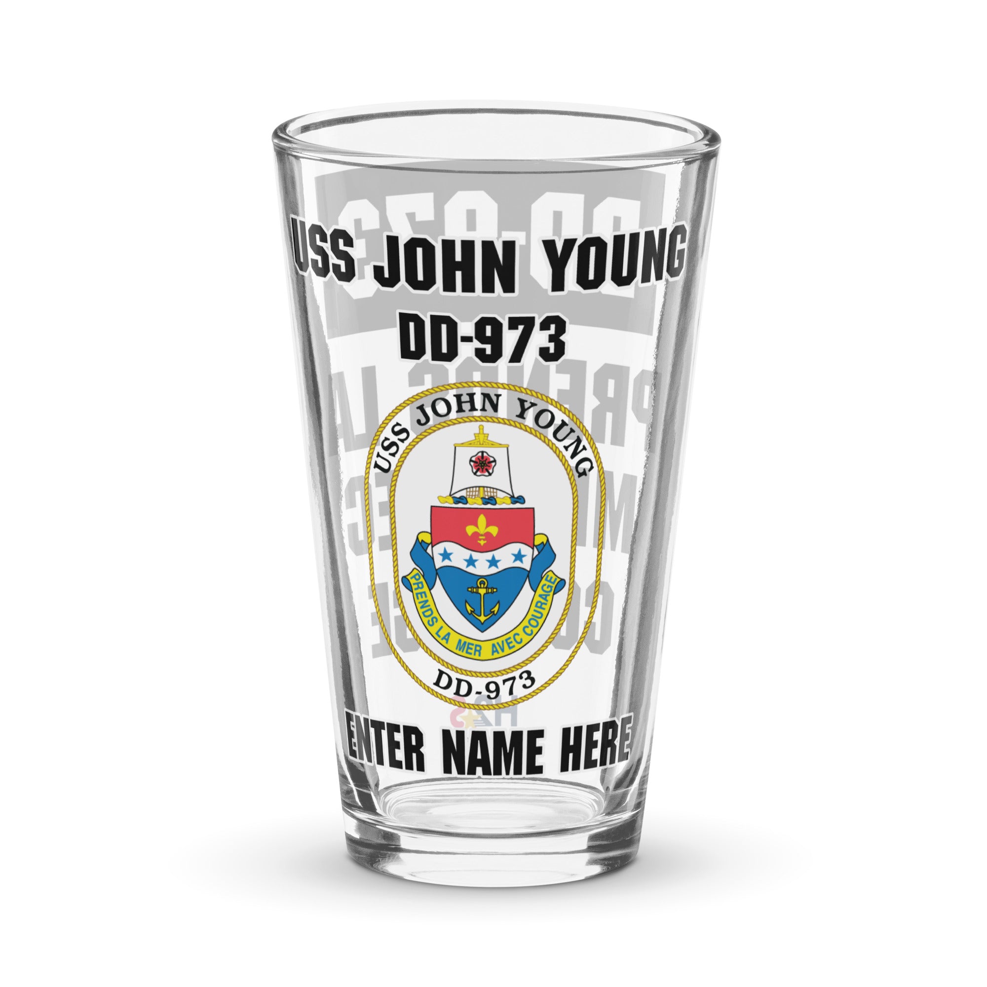 Customizable USS JOHN YOUNG Shaker pint glass