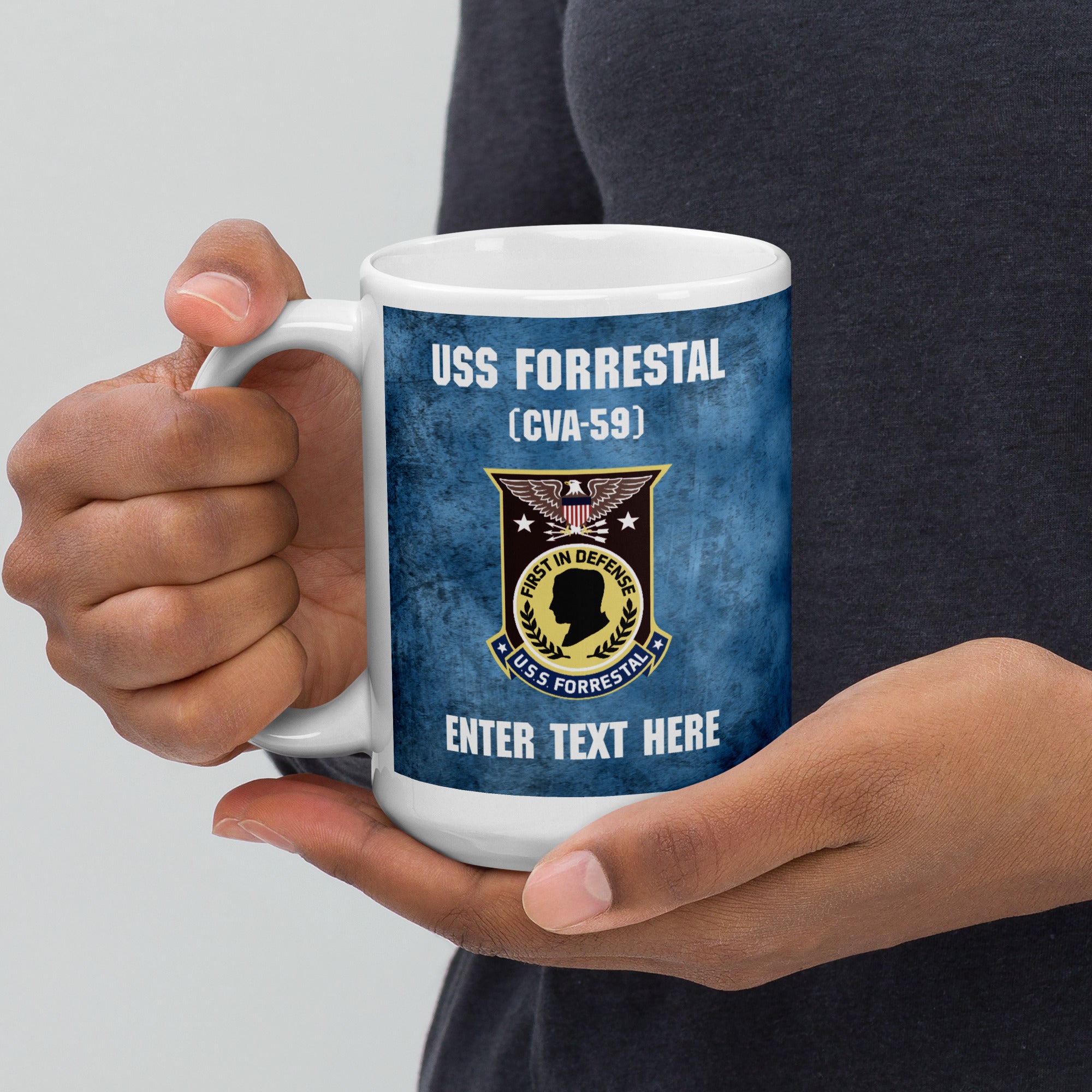 Customizable USS FORRESTAL (CVA-59) White glossy mug
