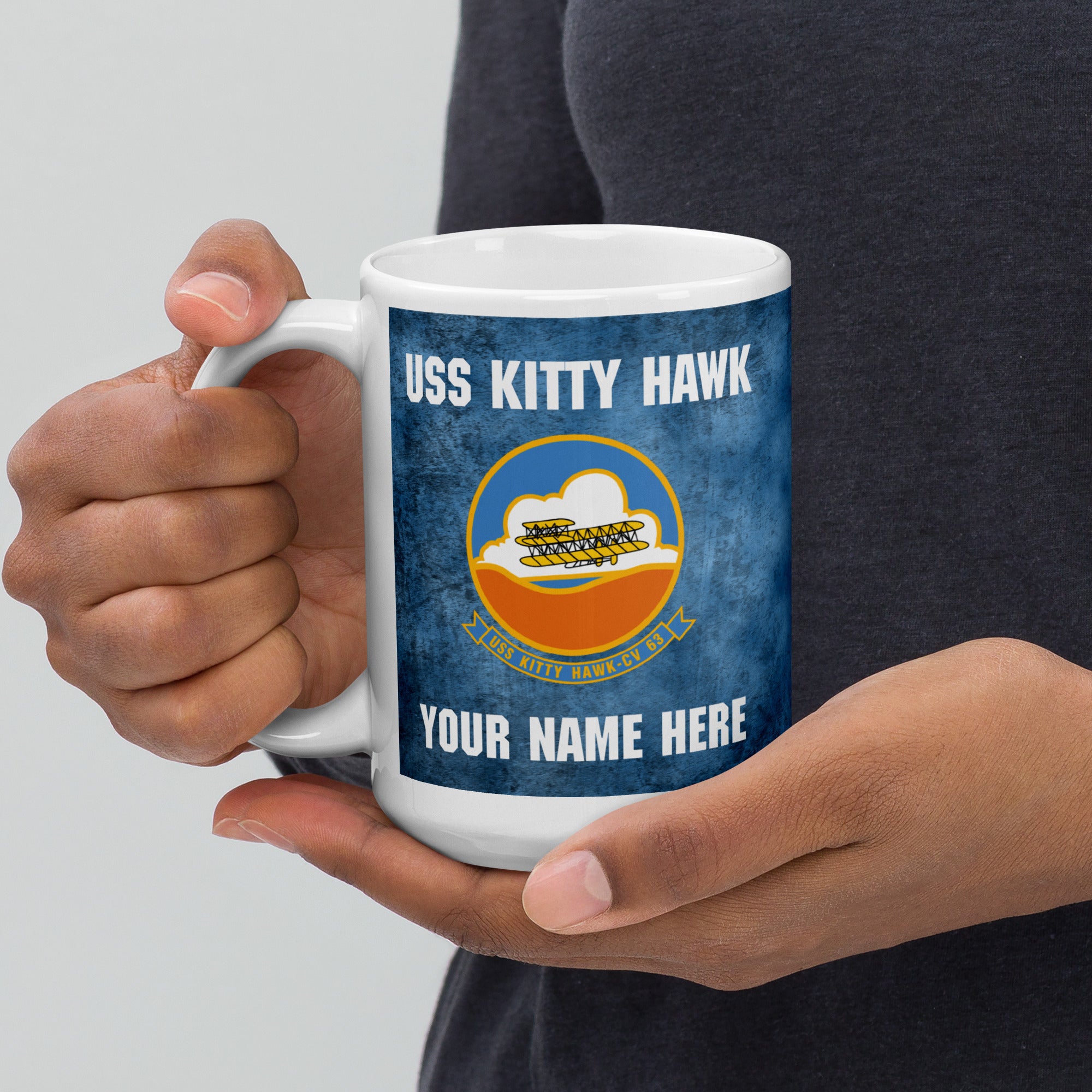 Customizable USS KITTY HAWK White glossy mug