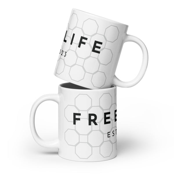 FREE LIFE LLC. White glossy mug