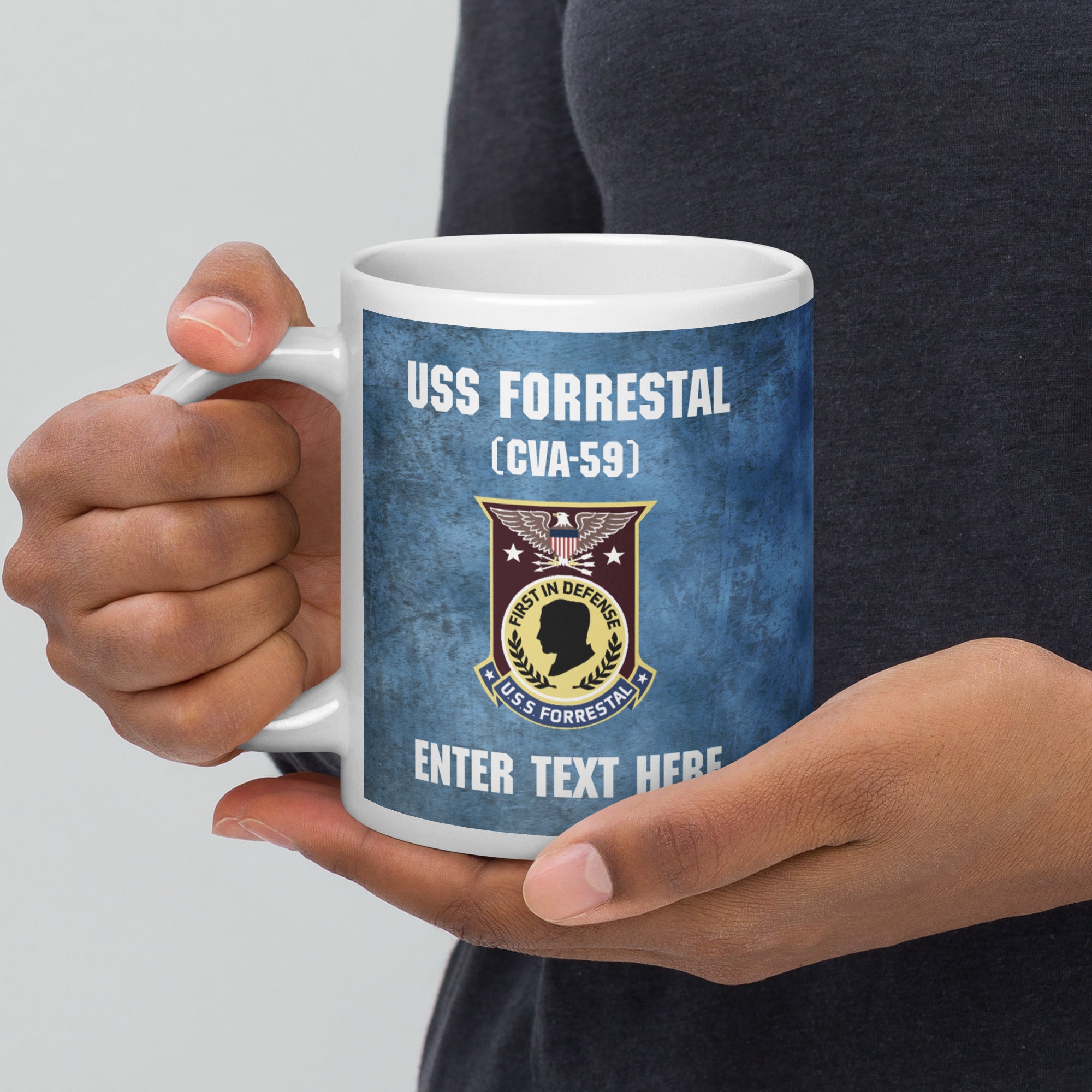 Customizable USS FORRESTAL (CVA-59) White glossy mug